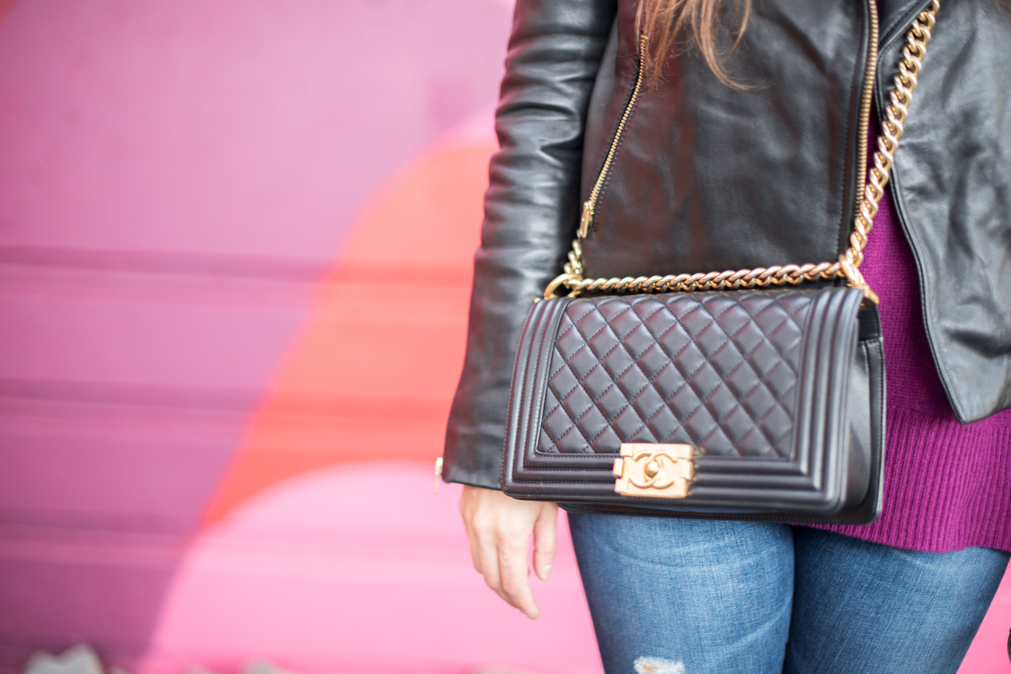 chanel boy bag old medium black lambskin gold hardware, the-alyst.com