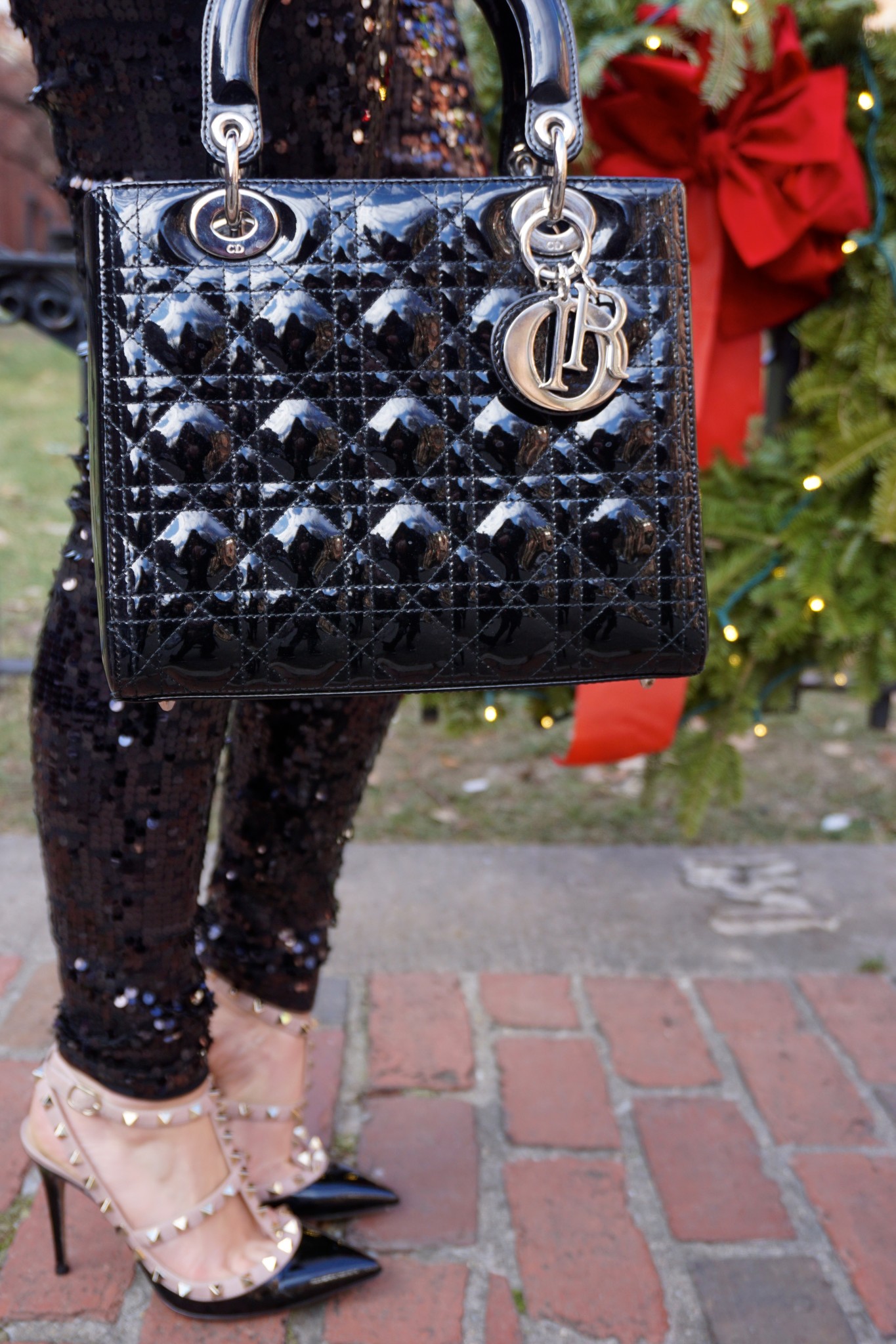 dior lady dior black handbag, valentino rock stud pumps, the-alyst.com